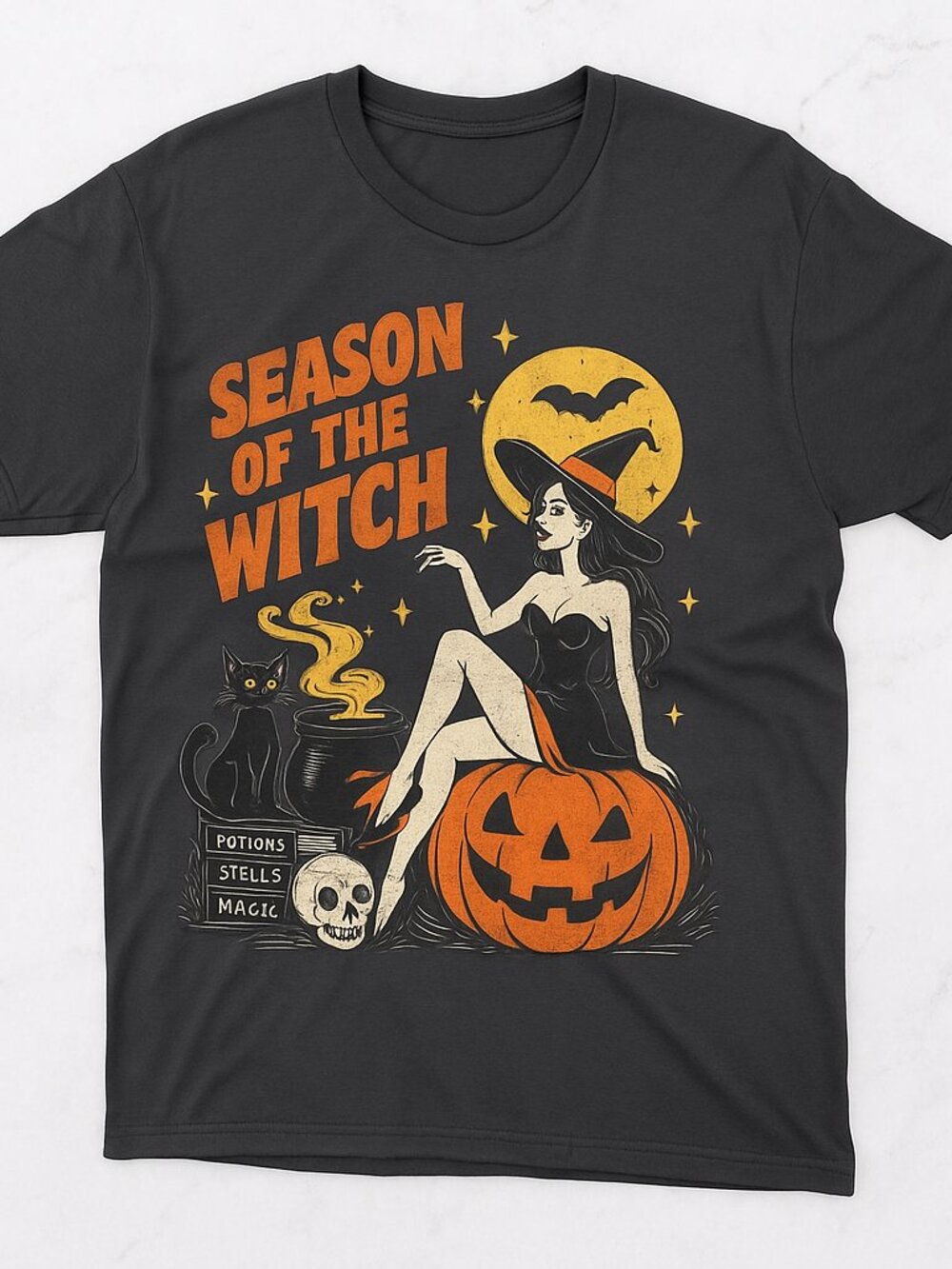 Season Of The Witch Pin-Up Pumpkin Graphic Tee Charcoal